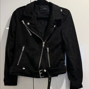 Olivaceous Black Faux Suede Jacket with Silver Accents